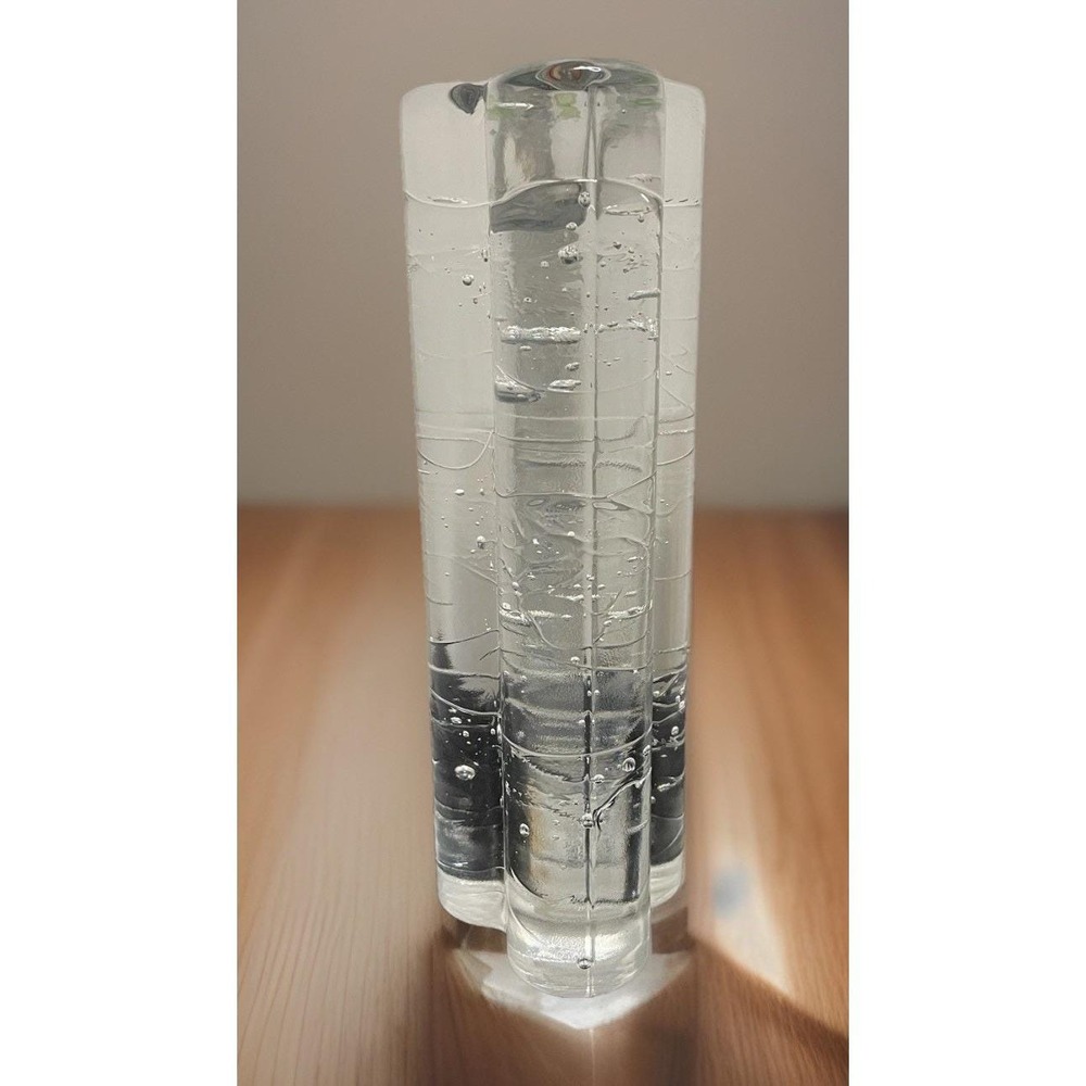 Littalia Arkipelago Glass Candlestick 8.5" Tall Ice Clover Shaped Circa 1978 FI
